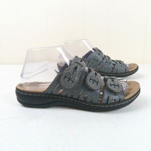 Clarks Laurieann Ruby Scalloped Twist Strap Slide Sandals Size 7 Blue Slip On